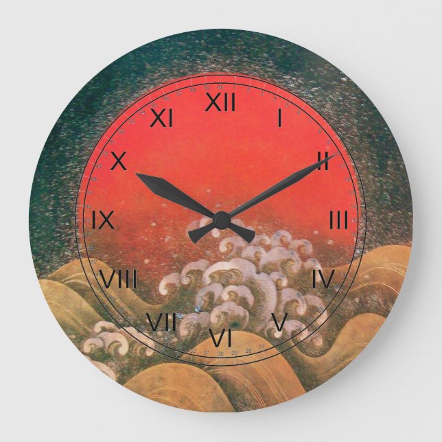 AMATERASU, SUN GODDESS red brown black Große Wanduhr (Vorderseite)