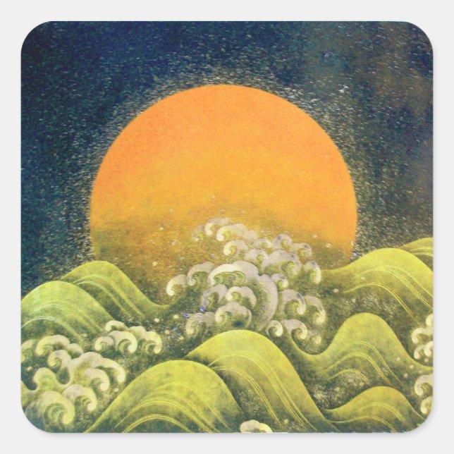 AMATERASU, SUN GODESS, gelb grün, schwarz Quadratischer Aufkleber (Vorderseite)