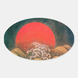 AMATERASU , SUN GODESS , rot schwarz braun Ovaler Aufkleber