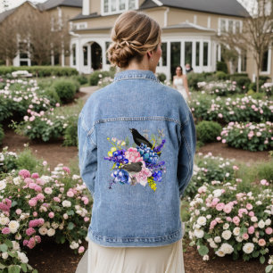 Amateurs d'oiseaux Veste Denim Floral Blackbird