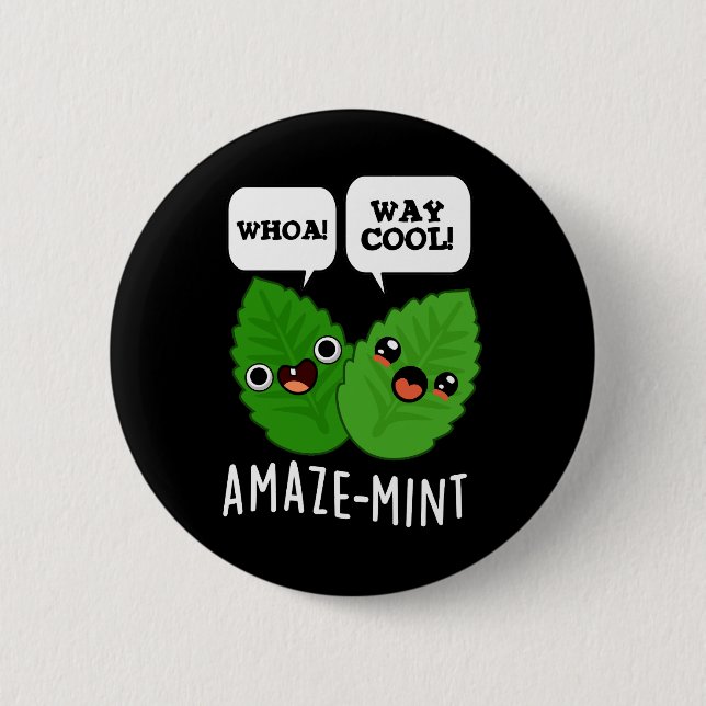 Amaze-mint Funny Mint Blätter Pun Dark BG Button (Vorderseite)