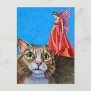 Amazed Cat mit Red Fairy Postkarte