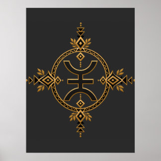 Amazigh Berber-Erbe Geometrisches Symbol Schwarz u Poster