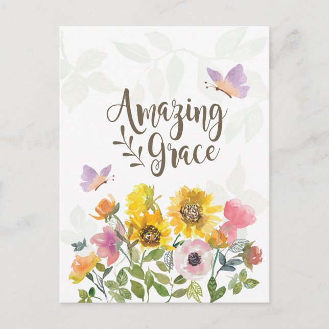 Amazing Grace Flowers and Butterflies Christian Postkarte (Vorderseite)