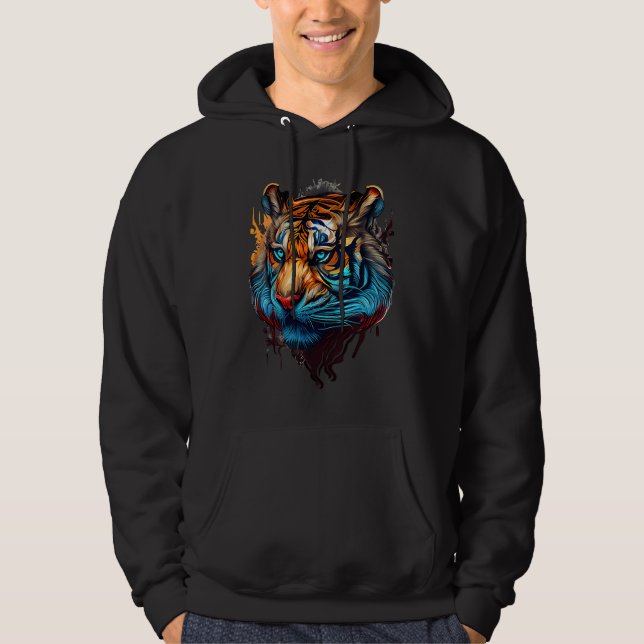 Amazing Neo Traditional Tattoo Style Tiger Head Hoodie (Vorderseite)