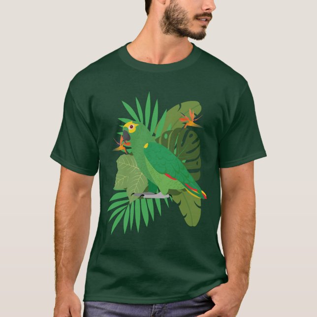 Amazon parrot with leave background T-Shirt (Vorderseite)