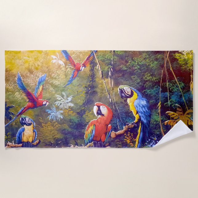 Amazon Rainforest Parrot Jungle Strandtuch (Vorderseite)