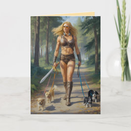 Amazon Warrior Walkin' the Dog Card Feiertagskarte