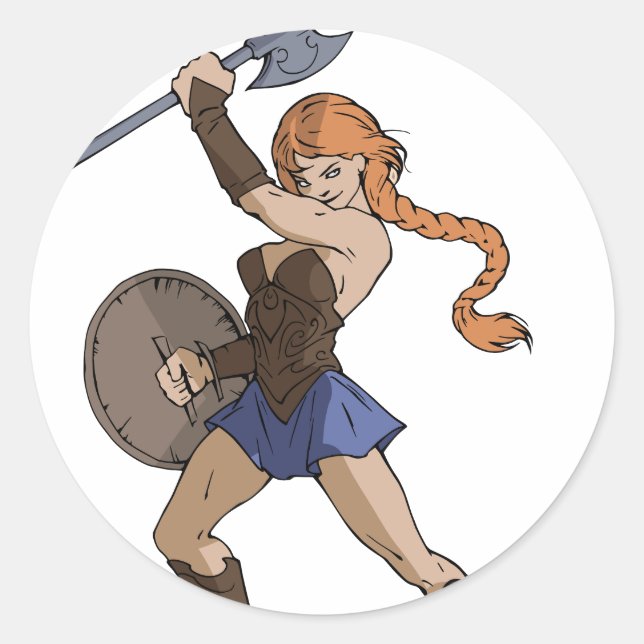 Amazonen und Krieger Runder Aufkleber (Vorderseite)