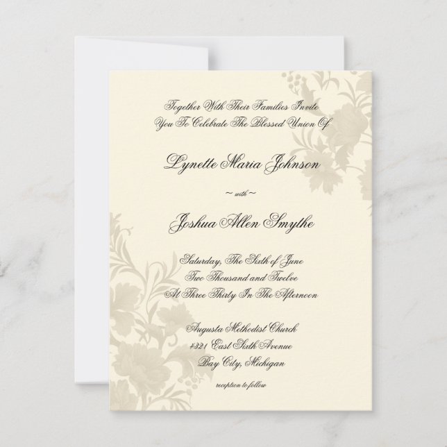 Ambassade Floral Ecru Creme Wedding Invitations (Devant)
