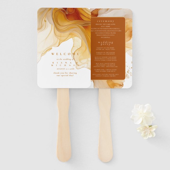 Amber Brandy Abstrakt Ink Wedding ID1089 Fächer (Vorne und Hinten)