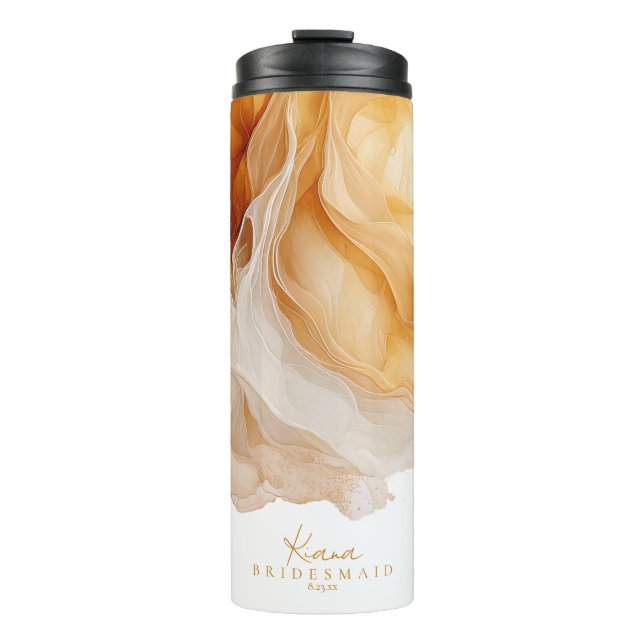 Amber Brandy Abstrakt Ink Wedding Party ID1089 Thermosbecher (Vorderseite)
