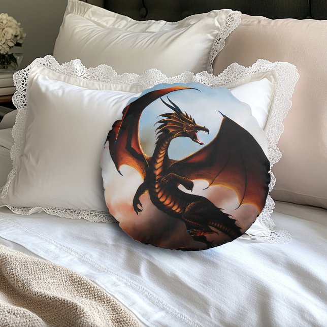 Amber Dragon Fantasy Rundes Kissen (Von Creator hochgeladen)