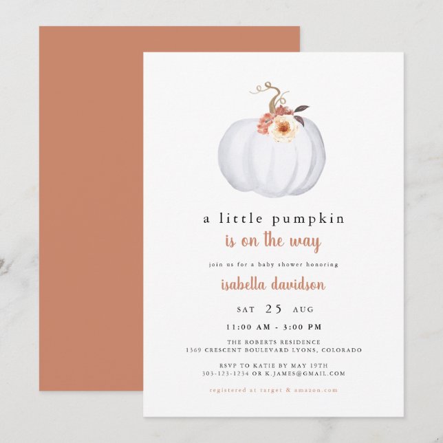Amber - Eine kleine Pumpkin Rustic Fall Baby Dusch Einladung (Vorne/Hinten)