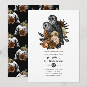 Amber Floral Owls Gothic Bridesmaids Luncheon Einladung