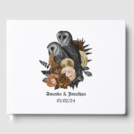 Amber Floral Owls Gothic Wedding Gästebuch