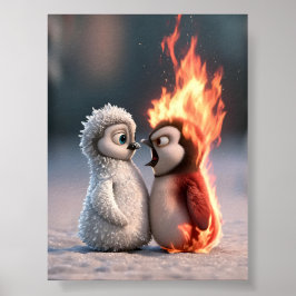 Amber & Frosty Fire and Ice Penguin Poster