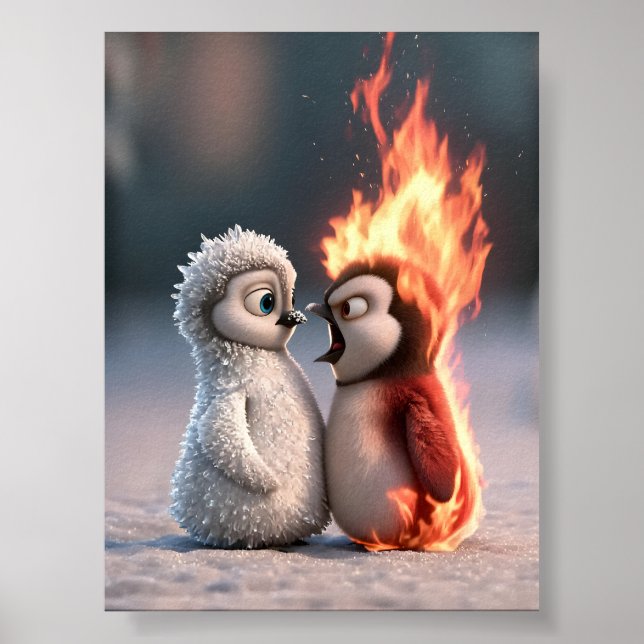 Amber & Frosty Fire and Ice Penguin Poster (Vorne)