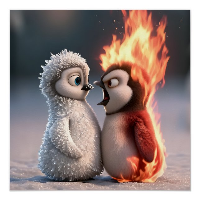 Amber & Frosty Fire and Ice Penguin Poster (Vorderseite)