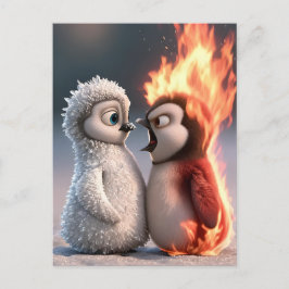 Amber & Frosty Fire and Ice Penguin Poster Postkarte