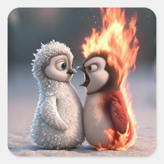 Amber & Frosty Tiny Penguins Big Feelings Quadratischer Aufkleber