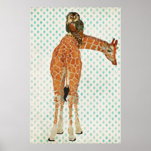 Amber Giraffe & Aquamarines Owl Art Poster