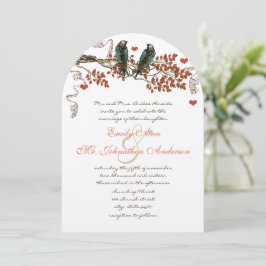 Amber Glow Fall Leaf Love Bird Wedding Einladung