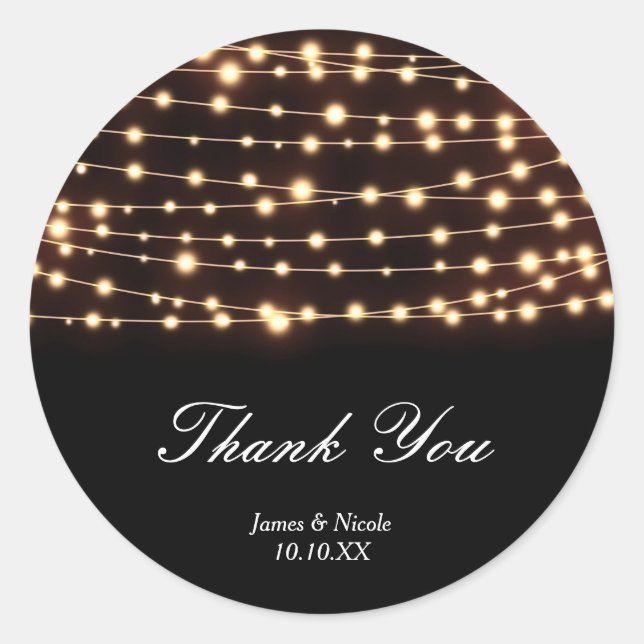 Amber Glow String Lights Rustic Wedding Sticker (Vorderseite)
