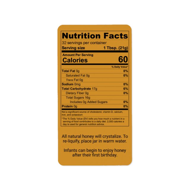 Amber Honey Nutrition Information Adressaufkleber (Vorne)