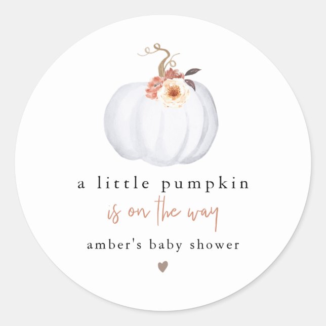 AMBER Moderne Rustikale Kleine Pumpkin Baby Dusche Runder Aufkleber (Vorderseite)
