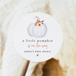 AMBER Moderne Rustikale Kleine Pumpkin Baby Dusche Runder Aufkleber