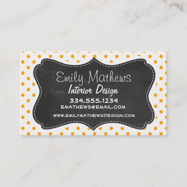 Amber Orange Polka Dots; Chalkboard-Look Visitenkarte (Vorderseite)