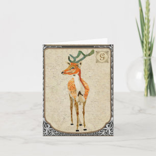 Amber Stag Vintage Monogramm-Notecard