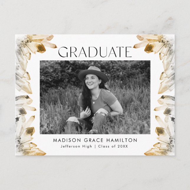 Amber Watercolor Crystal Foto Graduation Party Einladungspostkarte (Vorderseite)