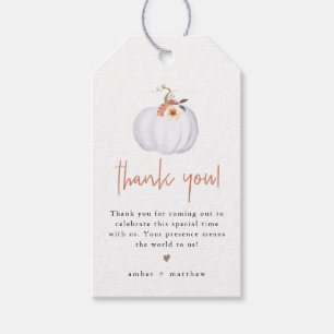AMBER White Pumpkin Niedlich Orange Fall Floral Geschenkanhänger