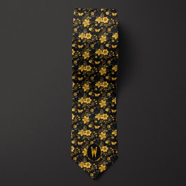 Amber Yellow Floral Black Krawatte