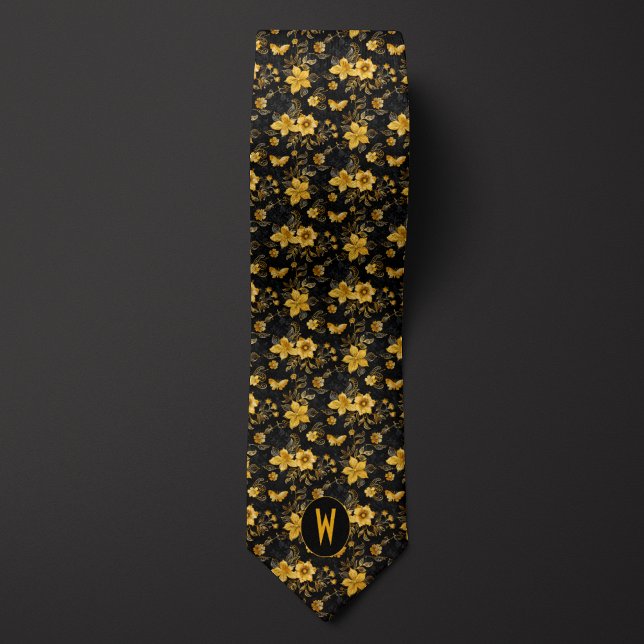 Amber Yellow Floral Black Krawatte (Von Creator hochgeladen)