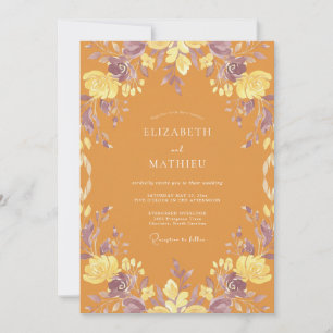 Amberfarbene Flieder-Wildblumen-Hochzeit Einladung