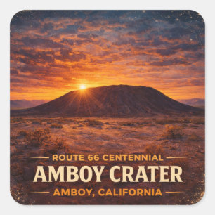 Amboy Krater Sonnenuntergang Route 66 Centennial R Quadratischer Aufkleber