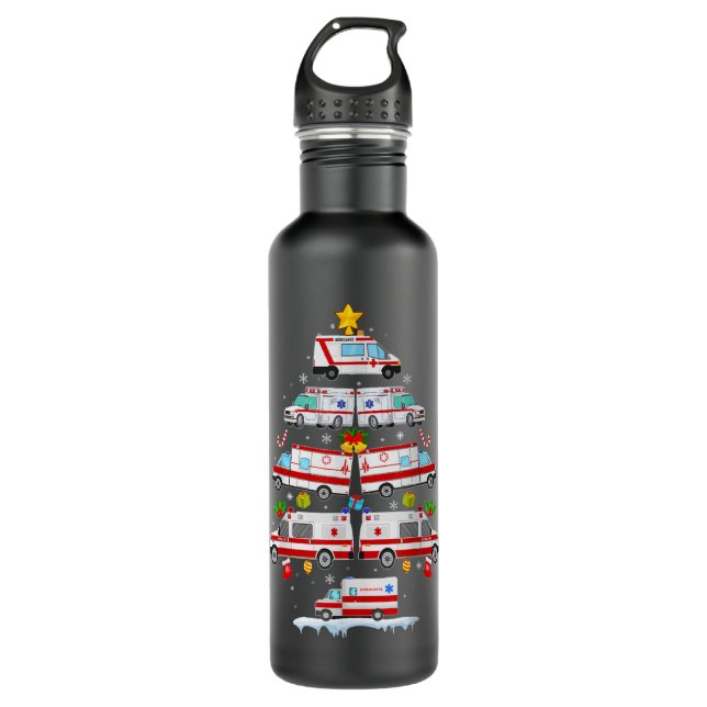 Ambulance Weihnachtsbaum AMR. Funny EMS EMT Parame Edelstahlflasche (Vorderseite)