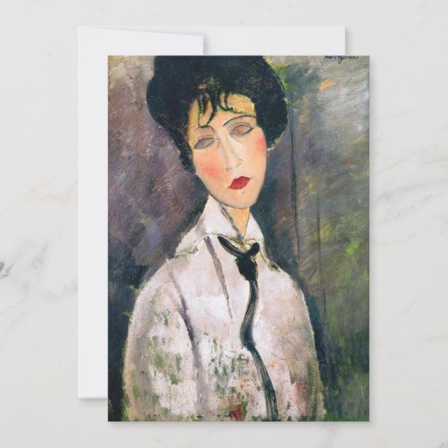 Amedeo Modigliani - Frau mit schwarzem Cravat Einladung (Vorderseite)