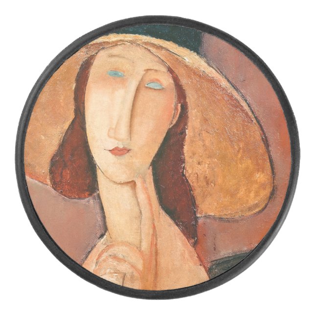 Amedeo Modigliani - Jeanne Hebuterne in Large Hat Eishockey Puck (Vorderseite)