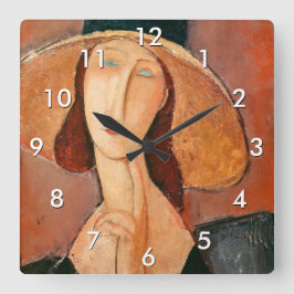 Amedeo Modigliani - Jeanne Hebuterne in Large Hat Quadratische Wanduhr