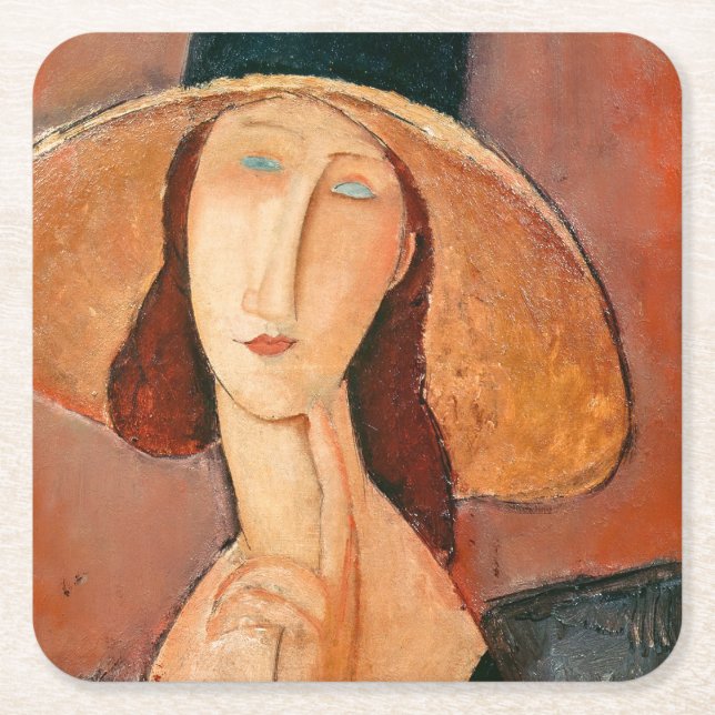 Amedeo Modigliani - Jeanne Hebuterne in Large Hat Rechteckiger Pappuntersetzer (Vorderseite)
