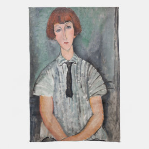 Amedeo Modigliani - Junge Frau in einer gestreifte Geschirrtuch