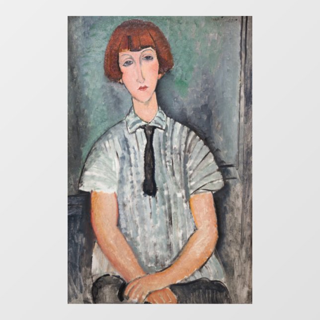 Amedeo Modigliani - Jungenmädchen in einer gestrei Fensteraufkleber (Blatt)