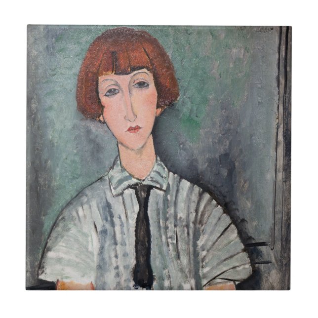 Amedeo Modigliani - Jungenmädchen in einer gestrei Fliese (Vorderseite)