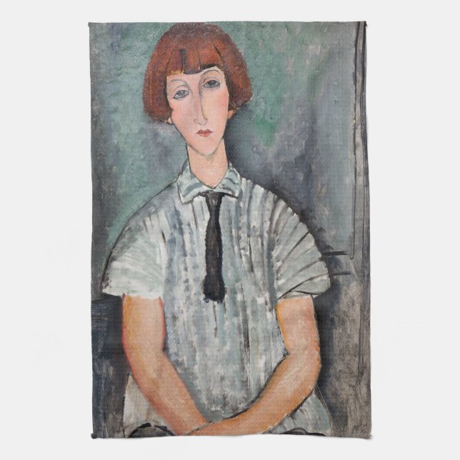 Amedeo Modigliani - Jungenmädchen in einer gestrei Geschirrtuch (Vertikal)