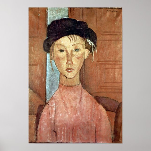 Amedeo Modigliani - Mädchen mit Hut Poster (Vorne)