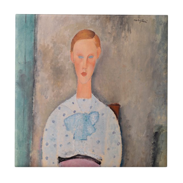 Amedeo Modigliani - Mädchen mit Polka-Dot-Bluse Fliese (Vorderseite)